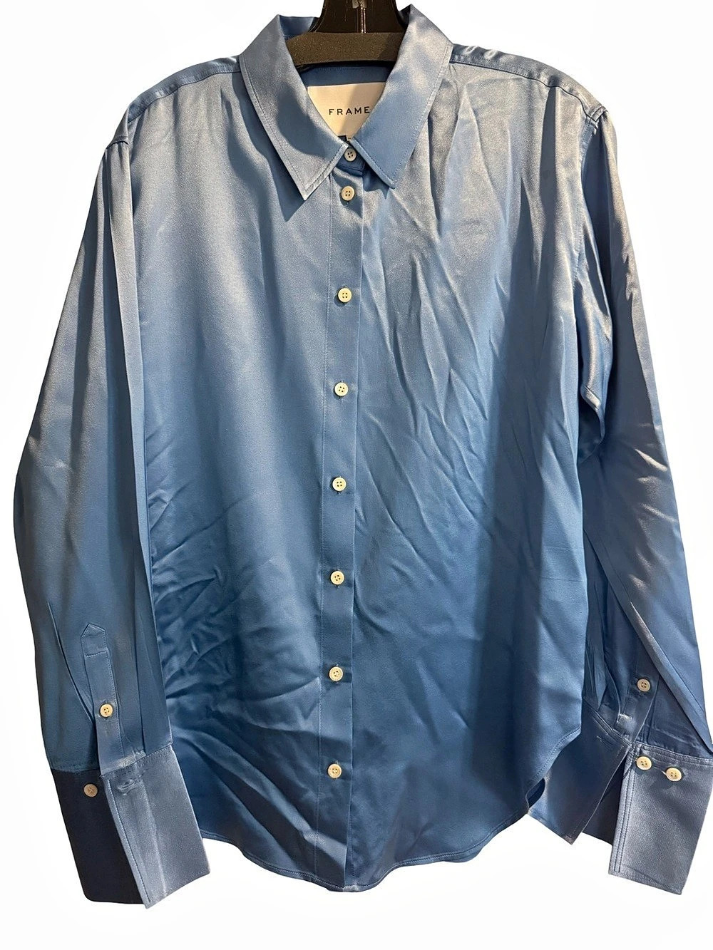 FRAME Silk Button Down in Blue Size Medium Like New